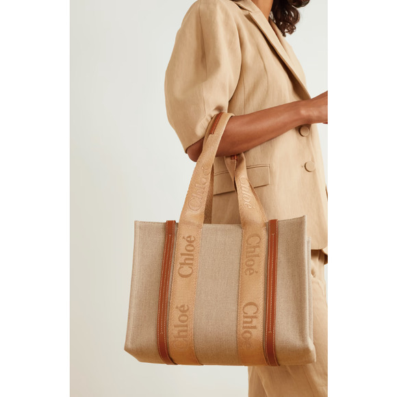 NEW! CHLOE WOODY MEDIUM CANVAS TOTE BAG NWT AUTHENTIC - Picture 4 of 14